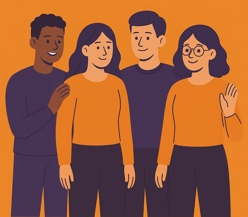 Illustration of a diverse group of people coming together