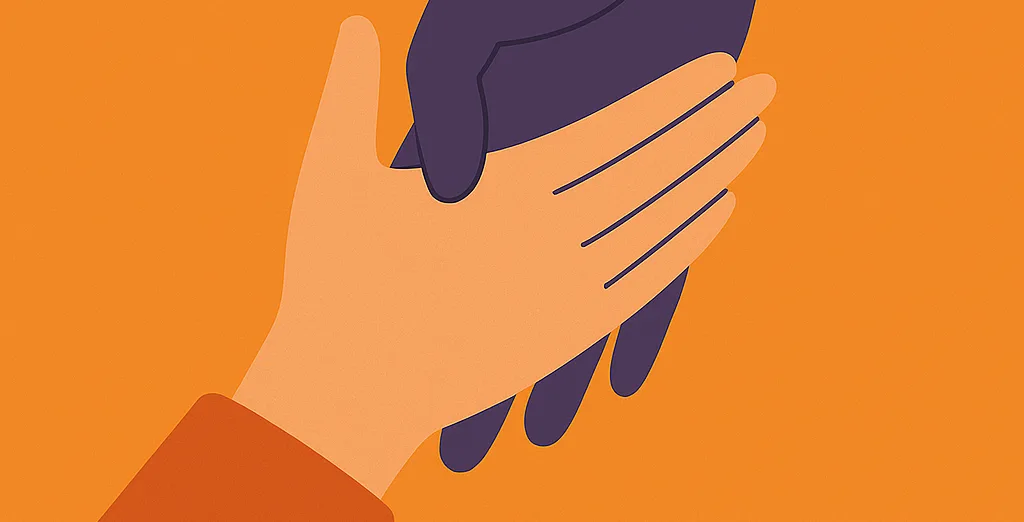 Illustration of a hand reaching out to help another hand